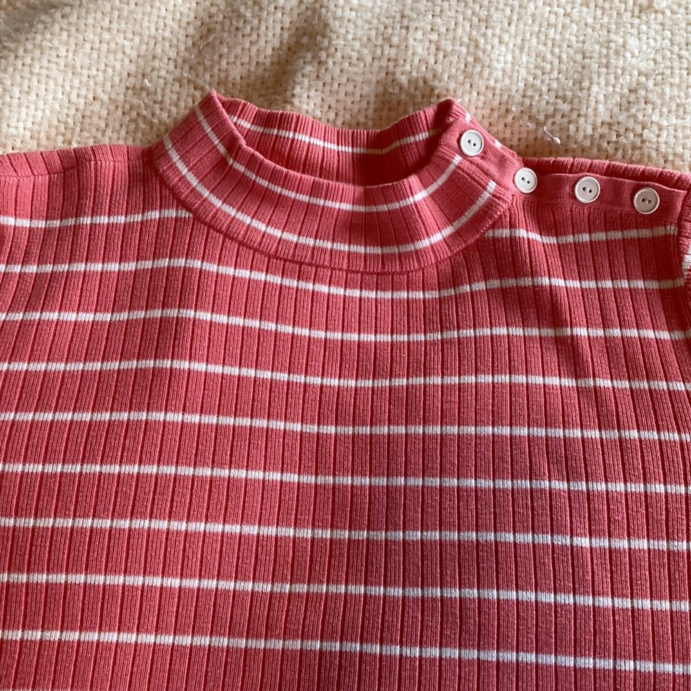 Talbots 2X summer short sleeve sweater Peach and white stripe